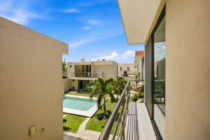 Open view from the upper-level bedroom balcony at Sophie’s Loft in Cozumel
